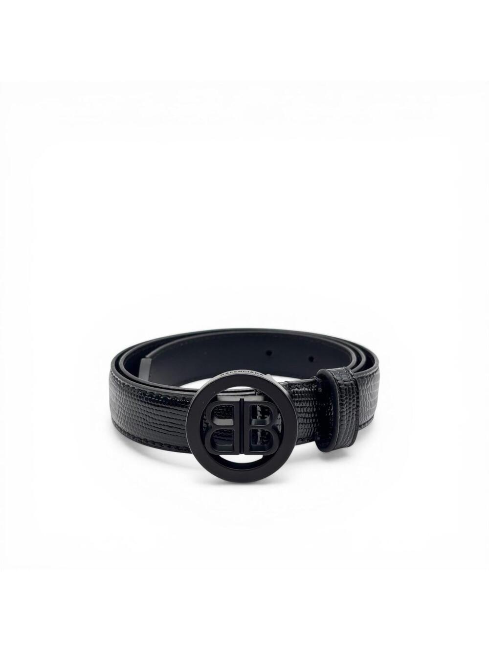 Balenciaga Black Croc Leather Circled BB Logo Belt